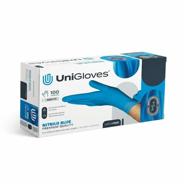 LUVA PROC NITRILICA BLUE PREMIUM QUALITY TAM G - UNIGLOVES