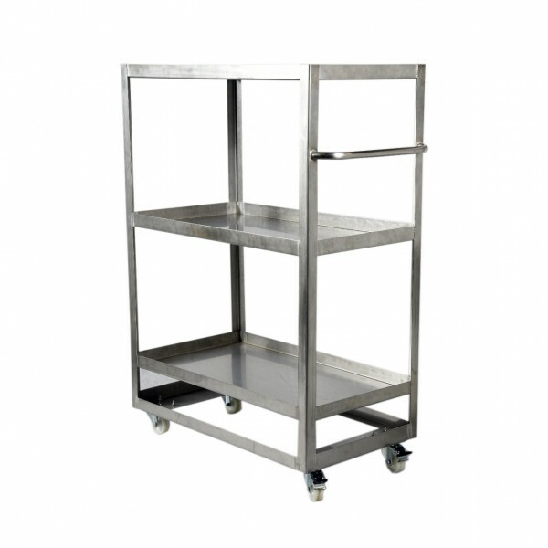 CARRINHO LABORATORIO REFORCADO: ACO INOX 3 PRATELEIRAS