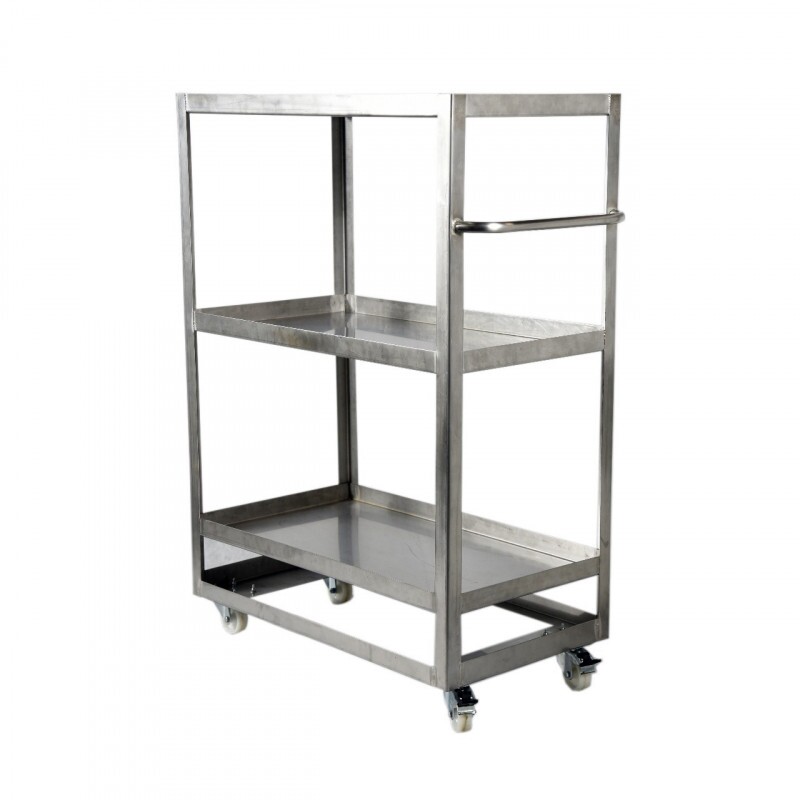 CARRINHO LABORATORIO REFORCADO: ACO INOX 3 PRATELEIRAS