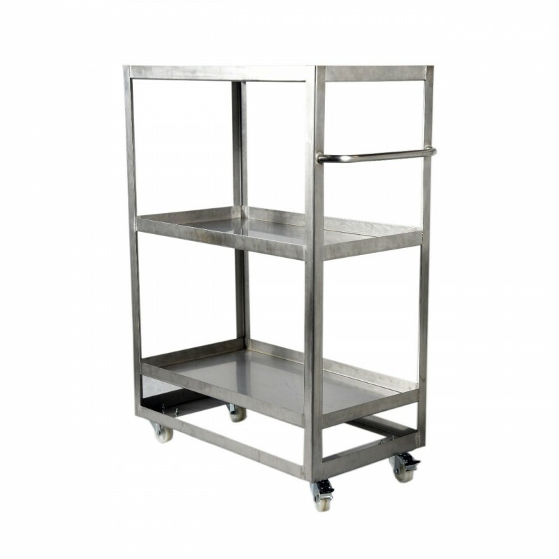 CARRINHO LABORATORIO REFORCADO: ACO INOX 3 PRATELEIRAS